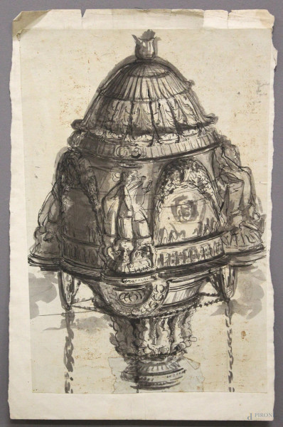 Studio pe lampada votiva, tecnica mista su carta, 37x23 cm, XIX sec.