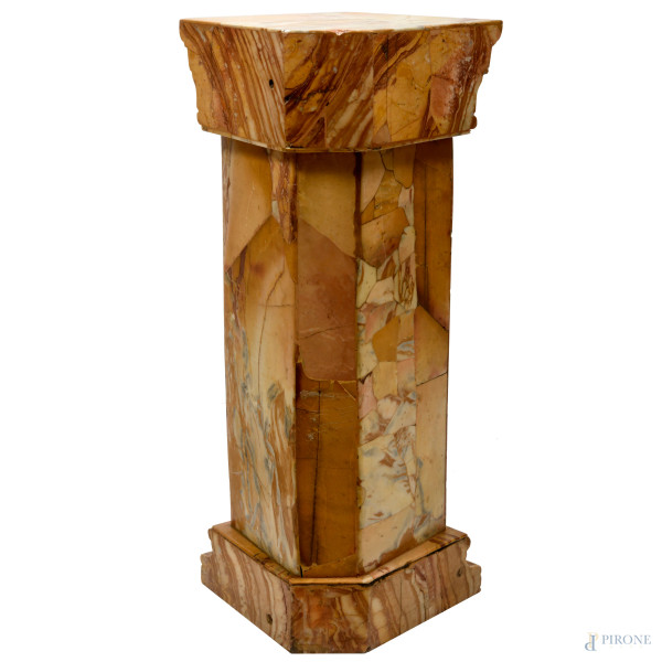 Due basi in marmi policromi, XX secolo, cm 72x29x30