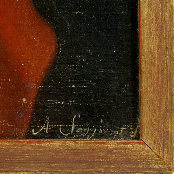 Pittore del XIX secolo, San Girolamo, olio su tela, firmato in basso a destra, cm 5,5x45,7
