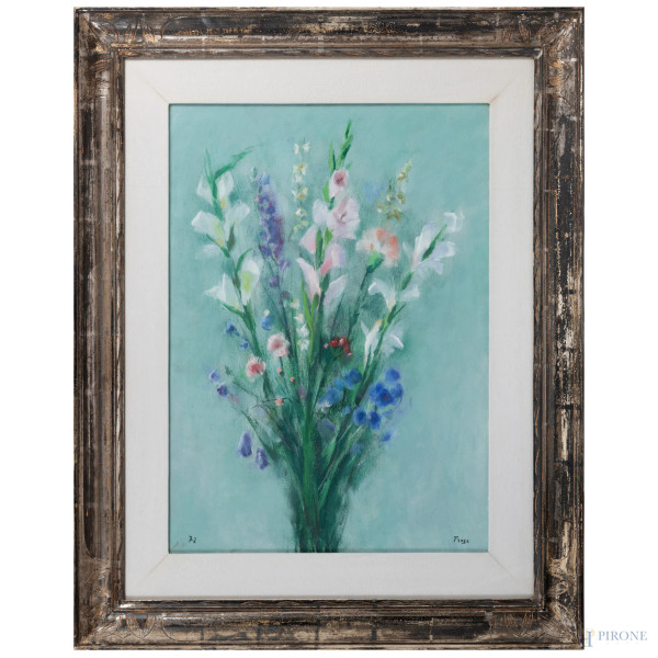 Fernando Troso (1910 – 1990), Mazzo di fiori, olio su tela, cm 70x50, firmato in basso a destra, datato "72" in basso a sinistra, entro cornice