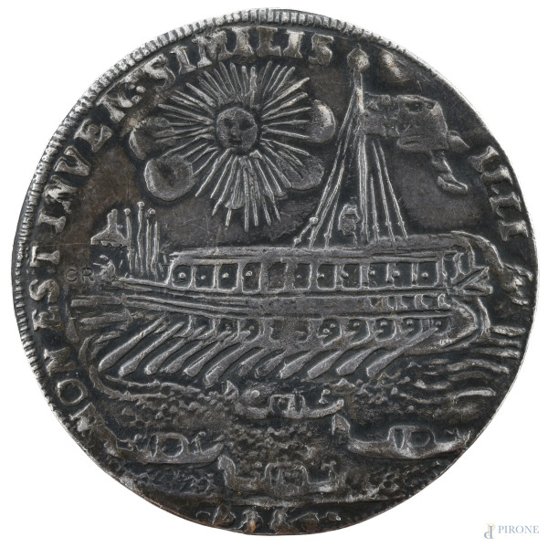 Riproduzione di moneta veneziana Osella del 1727, XX secolo, (segni di usura)