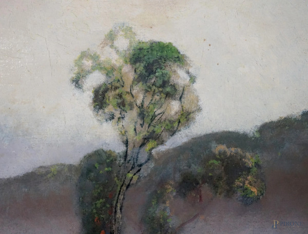 Eduardo Dalbono (Napoli, 10 dicembre 1841 – Napoli, 23 agosto 1915), Paesaggio, olio su tela, cm ...