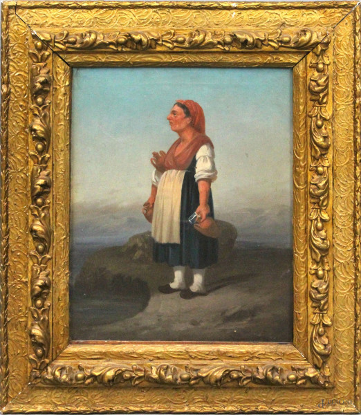 Popolana, olio su tela, cm  47x37,5, fine XIX secolo, entro cornice, (piccolo difetto alla tela)