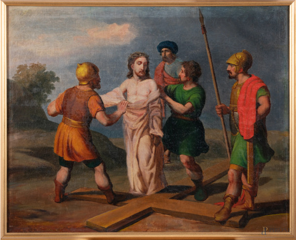 Gesù viene spogliato delle vesti, XVIII secolo, olio su tela, cm 80x100, entro cornice, (segni di battitura del telaio)