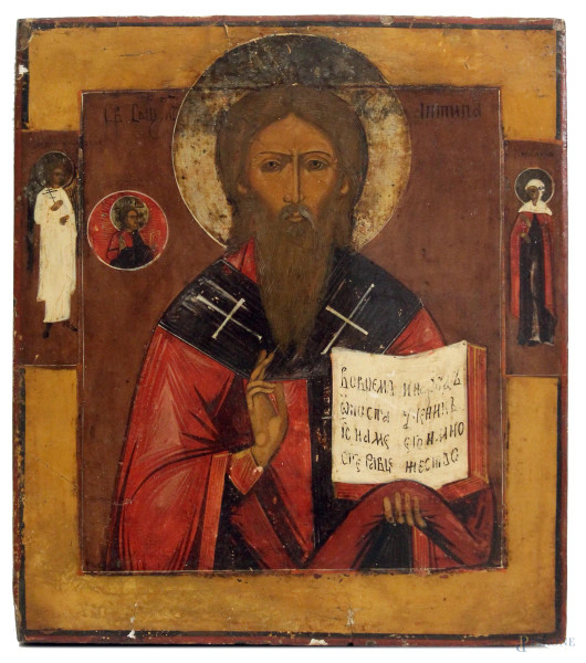 San Nicola, icona a tempera su tavola cm 31x27, Russia XIX sec.