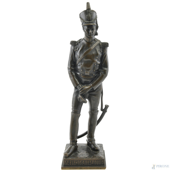 Soldato, XX secolo, scultura in bronzo, altezza cm 41