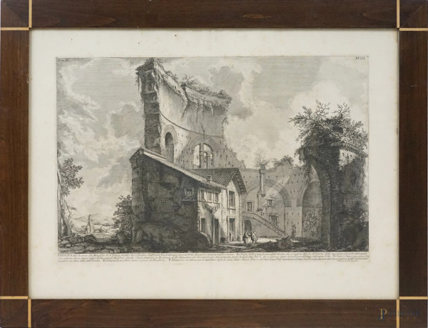 Veduta dell'avanzo del Mausoleo di S. Elena madre di Costantino imperatore, incisione, cm 52x71, da Giovanni Battista Piranesi (1720-1778), entro cornice