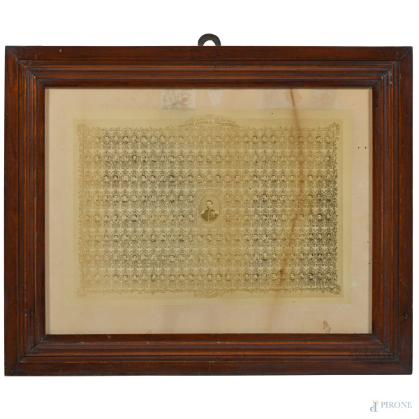 "1869 Scuola Centrale di Tiro Scherma 1870", stampa su carta fotografica, cm 34x45 compreso passepartout, entro cornice(difetti)