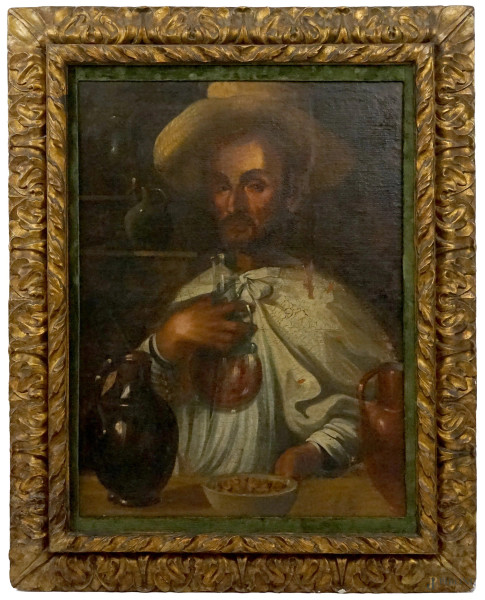 Pittore del XVII secolo, Mangiafagioli, olio su tela, cm 93x70, entro cornice, (restauri)