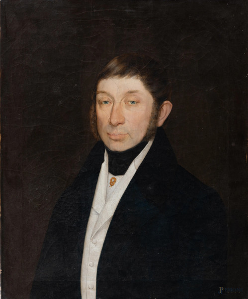 Ritratto virile, XX secolo, olio su tela, cm 67x55, (segni di usura, craquelure)