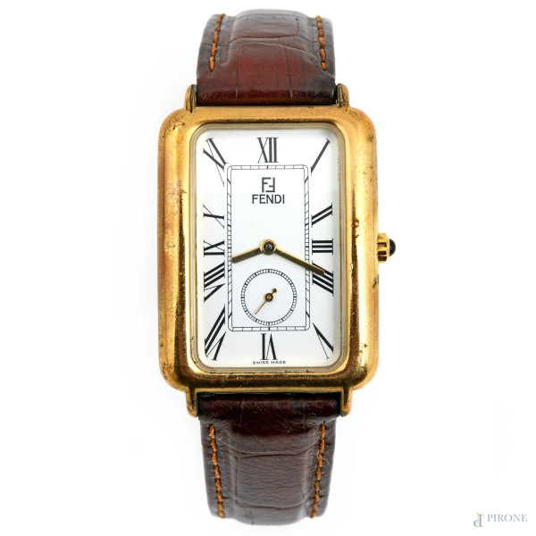 Orologio Fendi al quarzo con cinturino in cuoio marrone, misura cassa 3x4, lunghezza cinturino cm...