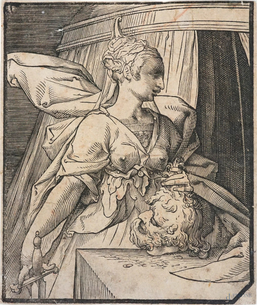 Giuditta con la testa di Oloferne,  antica incisione, cm 21,5x717, (difetti).