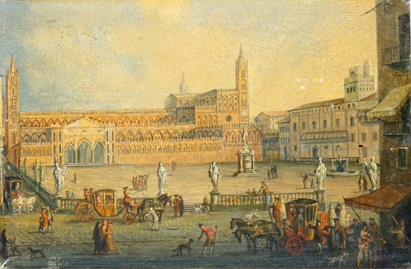 La Cattedrale di Palermo, olio su tavoletta, cm 17x26, inizi XX secolo, (lievi difetti)