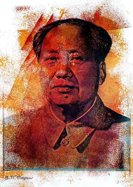 Mao Tse-tung, rivisitazione in chiave Pop Art del maestro Anton Walter Morgan, tecnica mista su carta, cm 30x20