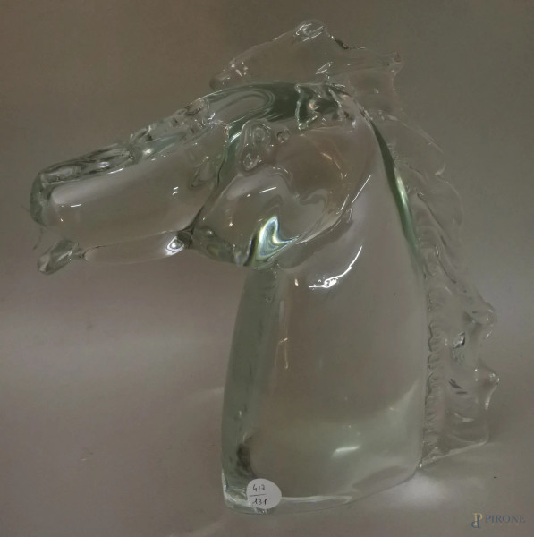 Testa di cavallo scultura in vetro di murano firmata h.26x26 cm. (piccoli difetti)