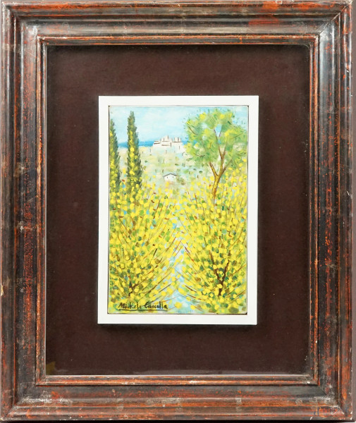 Michele Cascella - Paesaggio, olio su tela, cm 20x14.5, entro cornice.