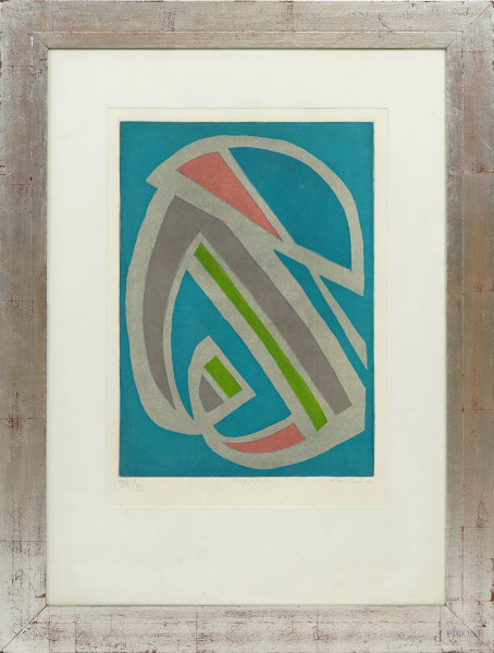 Mario Radice - Compo VRA, litografia a colori, firmato in basso a destra Mario Radice, esemplare VIII/XX, misure comprese passepartout cm 69,5x49,5, entro cornice