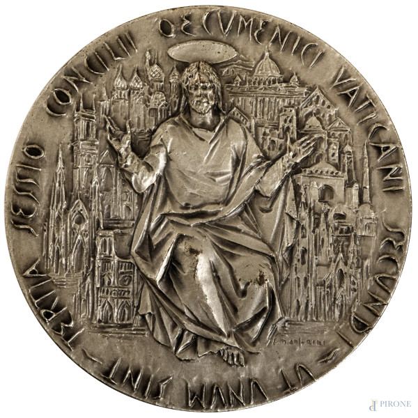 Lotto di 15 medaglie in argento dello Stato Pontificio, misura massima diametro cm 4,5, peso tota...