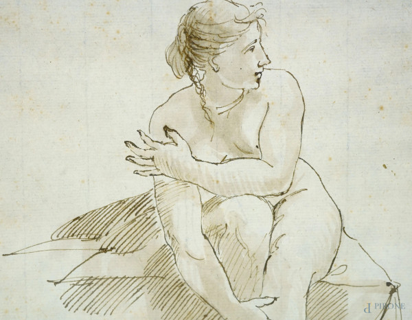 Lotto di due disegni raffiguranti nudi femminili, china e acquarello su carta, 1823. Firmati entr...