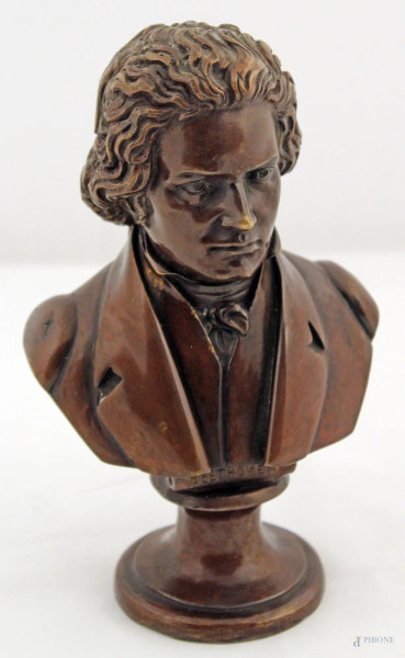 Beethoven scultura in bronzo, h. 23 cm