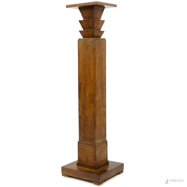 Colonna Art Dèco in legno impiallacciato, cm h 115x31x31, (difetti)