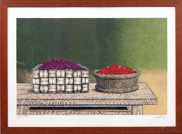 Bruno Caruso - Cesti di frutta, prova d'artista, cm 50x70, entro cornice