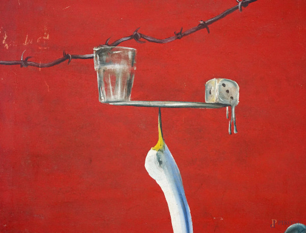 Equilibrium, olio su tela, firmato e datato in basso a sinistra Benjamin Mendoza [19]61, cm 86,5x...