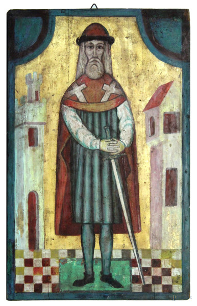 Soldato medioevale, tempera su tavola, cm 35x22.