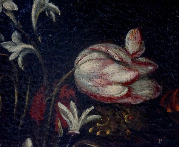 Ambito di Mario de' Fiori (Roma, 1603-1673), Natura morta con vaso di fiori, olio su tela, cm 66x...