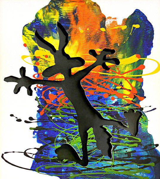 Scrash!, tecnica mista a rilievo con traforatura su legno, opera dell’artista Beatrice Antalya (1989), cm 40x36, entro cornice, con autentica