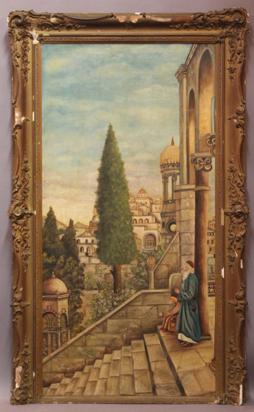 Gerusalemme, olio su tela firmato e datato, cm 152 x 75, entro cornice.