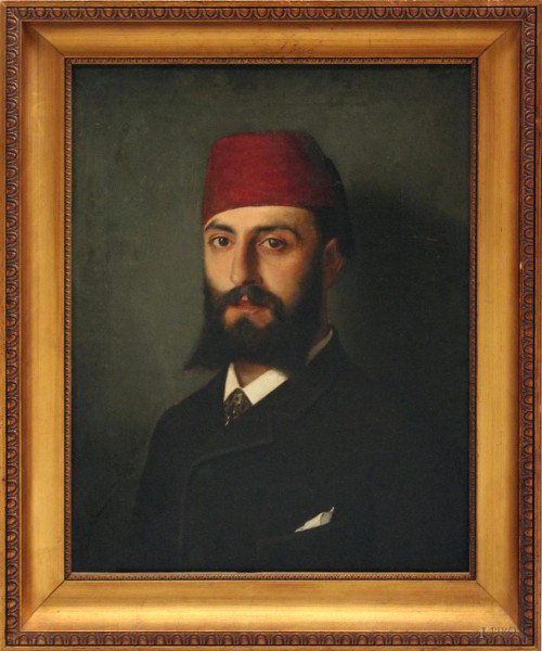 Eugenio De Giacomi - Ritratto, olio su tela 55x42 cm, entro cornice.
