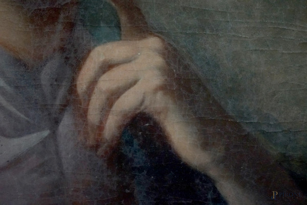 Pittore del XIX secolo, Ritratto di nobildonna, olio su tela, cm 110x84, entro cornice, (difetti)