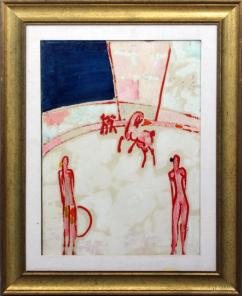 Antonio Vangelli - Piste del circo,olio su tela 70x50cm, entro cornice.