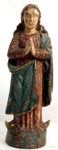 Madonna, scultura in legno dipinto, XVIII sec., H. 36 cm.