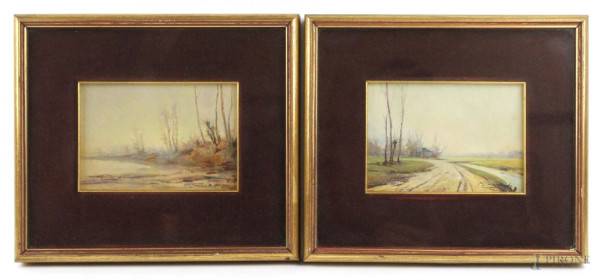 Francesco Gibelli - Coppia di paesaggi, olio su tavola, cm. 10x15, entro cornici.