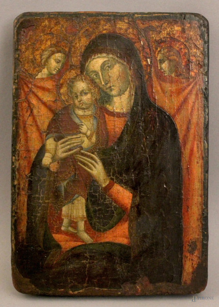 Pittore del XVI secolo, Madonna con Bambino e Santi, olio su tavola, cm. 26x18.