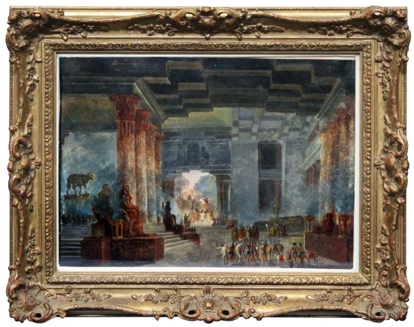 Ritorno trionfale a Roma, olio su tela, XIX sec., cm 29 x 40, entro cornice.