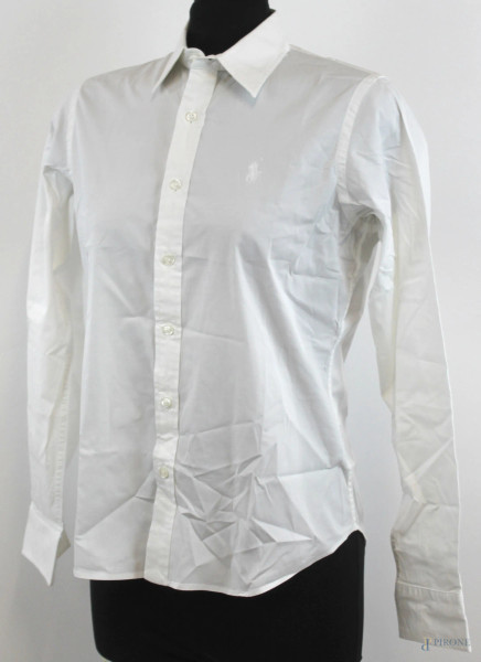 Ralph Lauren, camicia bianca a maniche lunghe, modello slim fit, taglia 8.