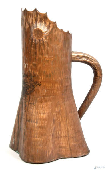 Portaombrelli in rame lavorato a  foggia di tronco d'albero, cm h 61, XX secolo, (segni del tempo).