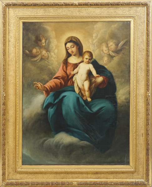 Madonna con il Bambino, olio su tela, XIX secolo, cm 99,5x74,5, entro cornice