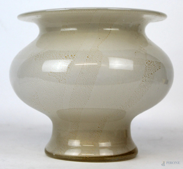 Barovier & Toso, vaso in vetro pesante con avventurina, cm h 18
