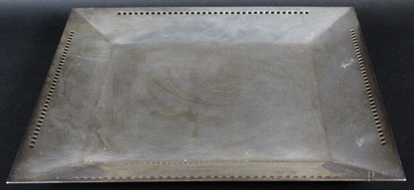 Vassoio di linea quadrata in metallo argentato, cm 3,5x35x35