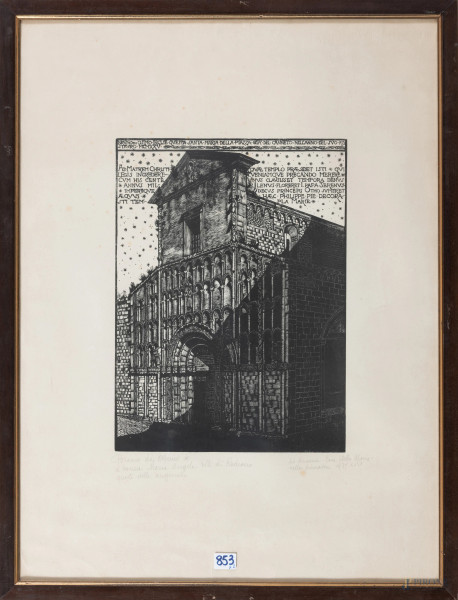 Bruno da Osimo (1888-1962), Santa Maria della Piazza, xilografia su carta, cm 68x51, dedicato, firmato e datato 