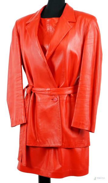 Versace Jeans Couture, completo vestito smanicato e blazer rosso con cintura intercambiabile,  taglia IT 42.