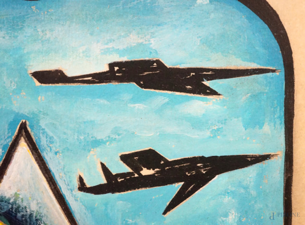 Dario Doracci "Dardo", Sfida futurista al chiaro di luna "garantisce Marinetti", olio su cartone ...