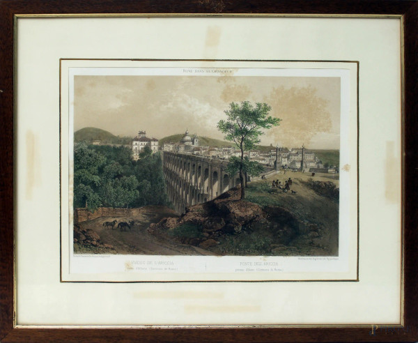 Veduta del ponte di Ariccia, stampa acquarellata, cm 30x40.
