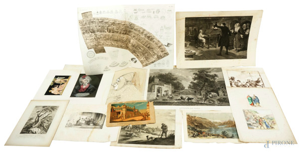 Lotto di varie stampe e incisioni a soggetti e misure diverse dal XIX-XX secolo (difetti)