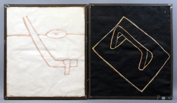 Ivo Ringe - Coppia di astratti, olio su carta, cm 74x65, XX secolo, entro cornici