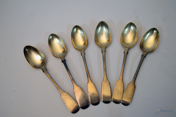 lotto di sei cucchiaini in argento, Inghilterra XIX sec. gr 126.